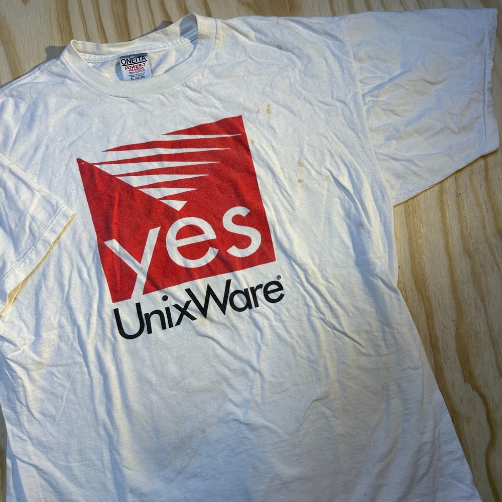 Vintage Oneita UnixWare Tech Promo T-Shirt XL White 90s Software Computer Tee